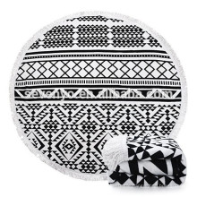 100% cotton Large Round Beach Blanket with Tassels Ultra Soft Super Water Absorbent Multi-Purpose Towel 59 inch